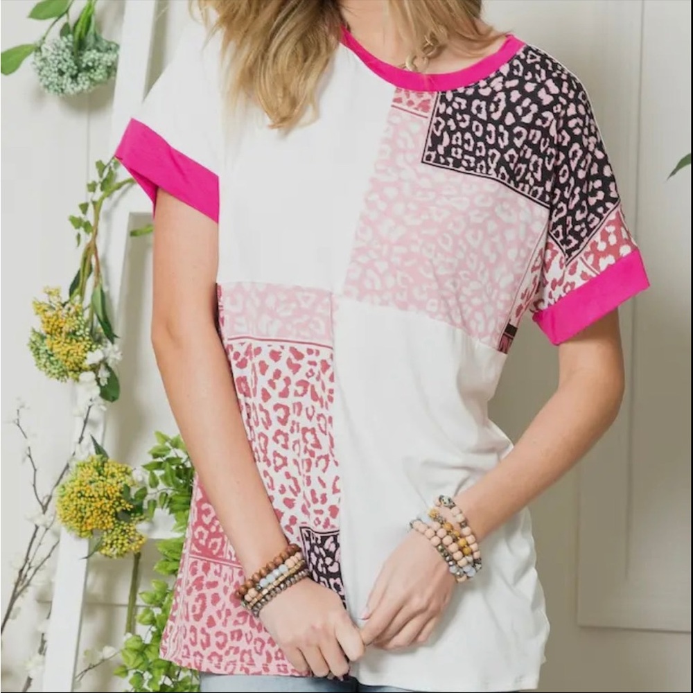 92- Animal Printed Color Block Blouse